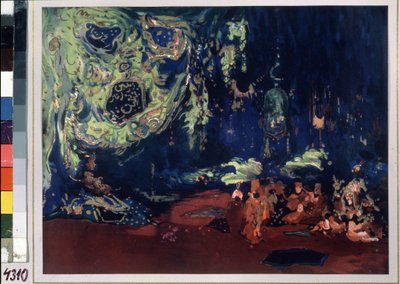 dekor for balletten "Sheherazade"" regissert av Nicolas (Nikolai) Rimski Korsakov (Rimski-Korsakov) (1844-1908) av Leon Bakst