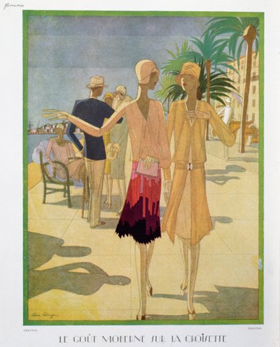 Fasjonable mennesker som rusler på Croisette-promenaden i Cannes, illustrasjon fra 
