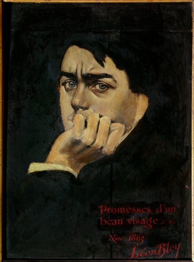 Selvportrett løfter om et vakkert ansiktsmaling av Leon Bloy (1846-1917) 1863 privat samling. av Leon Bloy