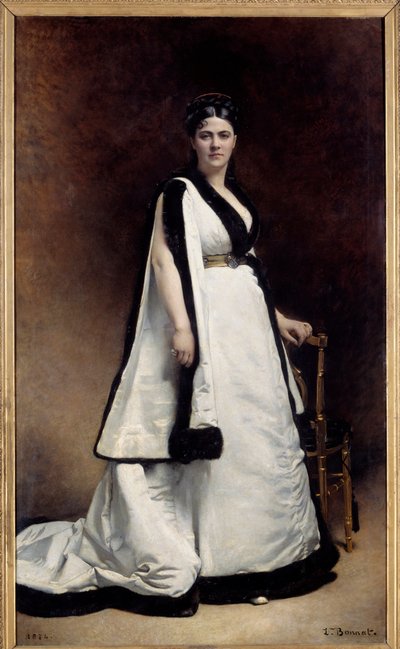 Portrett i full lengde av Madame Pasca (1835 - 1914) dramatiker. Maleri av Leon Joseph Bonnat (1833 - 1922) av Leon Joseph Florentin Bonnat