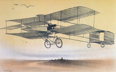 En flytur av Farman Brothers før 1914 (farge litho) av Leon Pousthomis