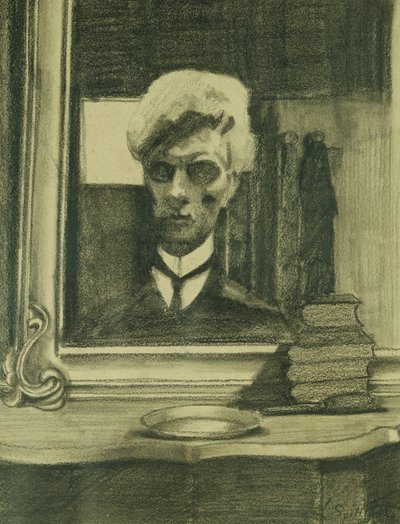 Selvportrett; Autoportrett, ca. 1907 (kull og fargestift på buff-papir) av Leon Spilliaert