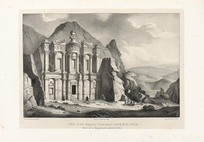 Utsikt over en stor grav kalt El Deir, Petra, 1830 av Leon de Laborde