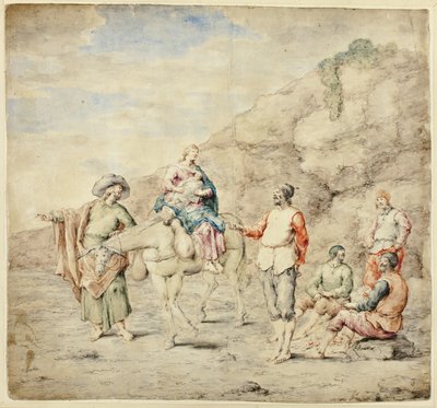 Hellig familie passerer fire menn av Leonard Bramer