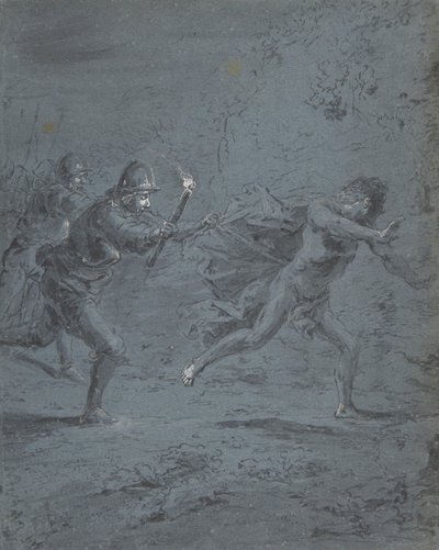 Nattscene med soldater som jager en flyktning Mark XIV, 5-52, 1611-74. av Leonard Bramer