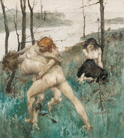 Defending her Honor (blyant og akvarell på papir) av Leonard Erskine Hill