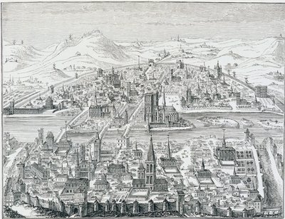 Stort perspektivbilde av Paris i 1607, basert på graveringen av Léonard Gaultier. av Leonard Gaultier