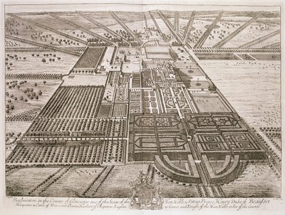 Badmintonhus i fylket Gloucester, gravert av Johannes Kip (ca. 1652-1722) (se også 192764) av Leonard Knyff
