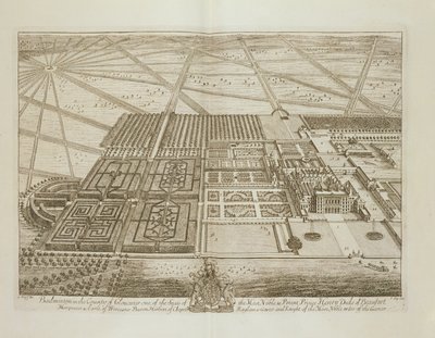 Badmintonhus i fylket Gloucester, gravert av Johannes Kip (ca. 1652-1722) (se også 192765) av Leonard Knyff
