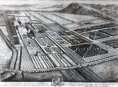 Chatsworth House, gravert av Johannes Kip av Leonard Knyff