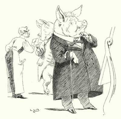 Barber, barberer, barber en gris; hvor mange hår vil lage en parykk? (gravering) av Leonard Leslie Brooke