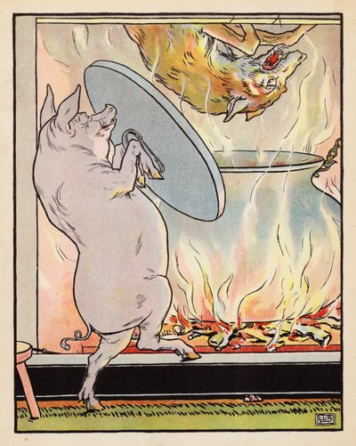 Illustrasjon til De tre små grisene (fargelitografi) av Leonard Leslie Brooke