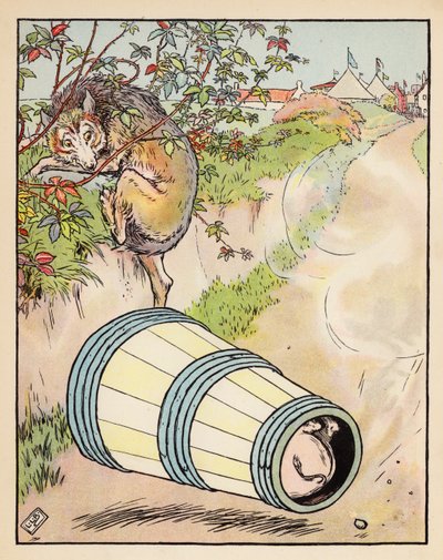 Illustrasjon til De tre små grisene (fargelitografi) av Leonard Leslie Brooke