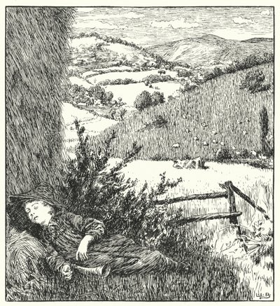 Liten gutt blå, kom, blås opp hornet ditt (gravering) av Leonard Leslie Brooke