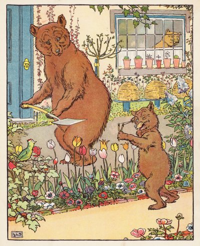 De tre bjørnene (fargelitografi) av Leonard Leslie Brooke