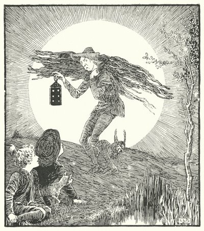 Mannen i månen, kom veltende ned (gravering) av Leonard Leslie Brooke