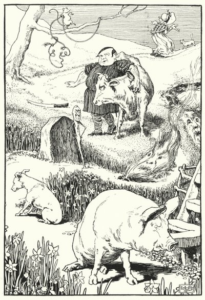 Den gamle kvinnen og grisen hennes (gravering) av Leonard Leslie Brooke
