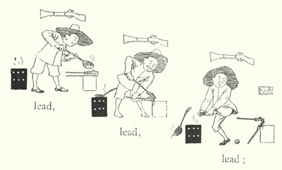 Det var en liten mann, og han hadde en liten pistol, og kulene hans var laget av bly, bly, bly (gravering) av Leonard Leslie Brooke