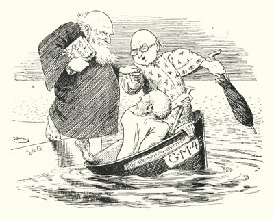 Tre vise menn fra Gotham dro til sjøs i en bolle (gravering) av Leonard Leslie Brooke