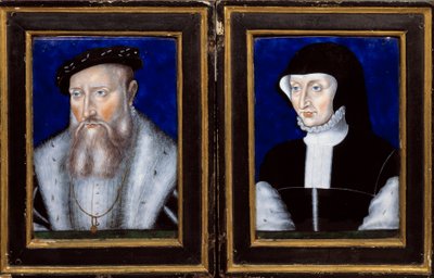 Portrett av Claude de Lorraine (1496-1550), hertugen av Guise og Antoinette av Bourbon Vendome (1494-1583), hans kone Emalje malt av Leonard Limosin (1505-1577) 1550 ca. Sol. 0,25x0,2 m Ecouen, Musee national de la renaissance av Leonard Limosin