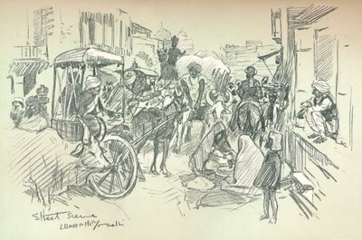 En gatescene i Delhi, c1903 av Leonard Raven Hill