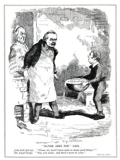 John Bull klager til Lloyd George over at det er for mye reform i hans sosiallovgivning og landpolitiske reformer, 1912 av Leonard Raven Hill