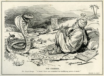 Lloyd George sjarmerer The Serpent of Unemployment, 1921 av Leonard Raven Hill