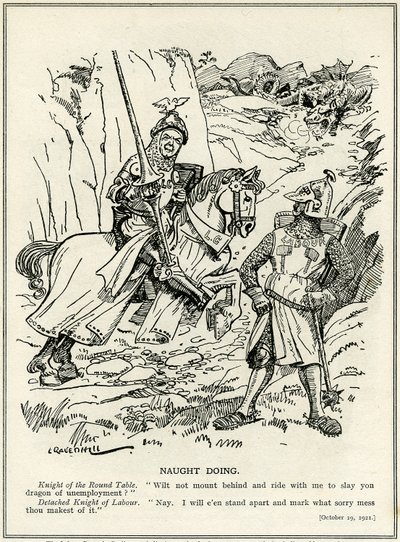 Arbeiderpartiet nekter å slutte seg til Lloyd George i å drepe arbeidsledighetens drage, 1921 av Leonard Raven Hill