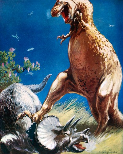 Dinosaurer (fargelitografi) av Leonard Robert Brightwell