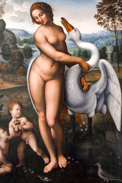 Leda og svanen, Olje på lerret av Leonardo da (after) Vinci