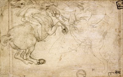 A Horseman in Combat with a Griffin, 1500-tallet (sølvpunkt på papir) av Leonardo da Vinci