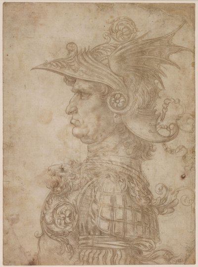 En byste av en kriger i profil til venstre, 1475-1480. av Leonardo da Vinci