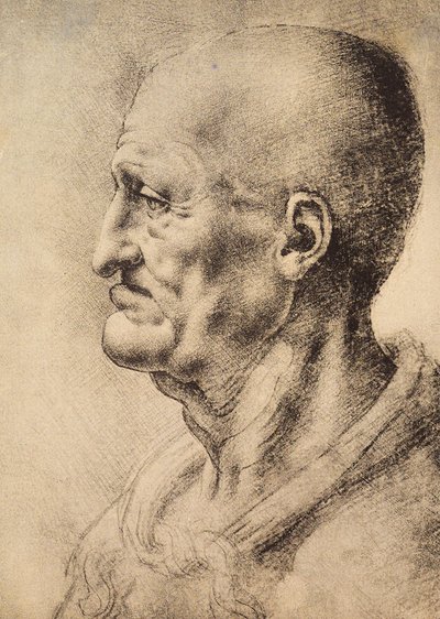 En mann vist i profil, tegning av Leonardo da Vinci, bevart i Room of Drawings and Prints, Uffizi Gallery, Firenze. av Leonardo da Vinci