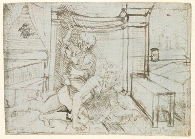 Aristoteles og Phyllis (eller Campaspe), ca. 1480 (penn og blekk på blått papir) av Leonardo da Vinci