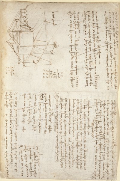 Arundel 263, f.127, Notater og skjematisk skisse av en mekanisk graver i perspektiv (side-on), ca. 1503-5 (penn og blekk på papir) av Leonardo da Vinci