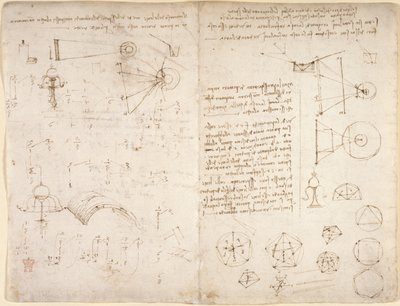 Arundel 263, f.221v, f.220 Notater, diagrammer og skisser fra 