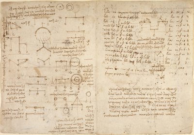 Arundel 263, f.228v, f.227 Notater og diagrammer om mekanikk fra 