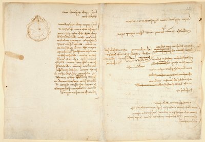 Arundel 263 f.236v, f.233 Notater om vann; skisse som illustrerer jordkloden, fra 
