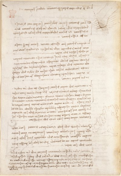 Arundel 263, f.25v Notater og grove skisser om erosjon forårsaket av vann, fra 