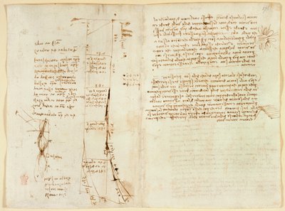 Arundel 263 f.273v, f.276 Plan over elven Arno og notater om broene i Firenze, fra 