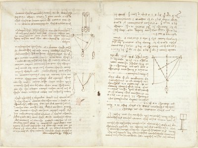 Arundel 263, f.4v, f.11, Notater og diagrammer om mekanikk av Leonardo da Vinci