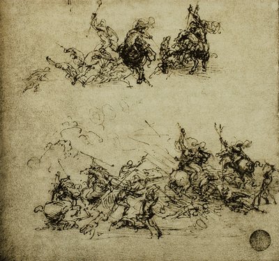 Kampscene; tegning av Leonardo da Vinci. Gallerie dell