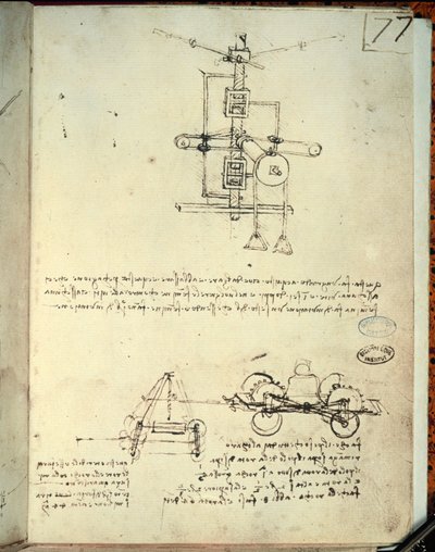 Design for en flyvende maskin (penn på papir) av Leonardo da Vinci
