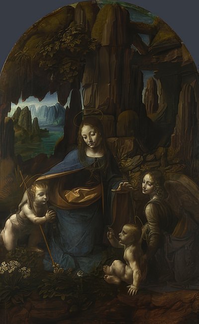 The Madonna of the Rocks (for alteret til San Francesco i Milano). Rundt 1491 / 92-99 og 1506-08 av Leonardo da Vinci
