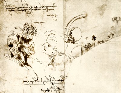 Utkast til to mannlige hoder av Leonardo da Vinci