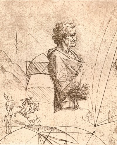 Tegning av en byste og mindre skisser, c1472-c1519 1883 av Leonardo da Vinci