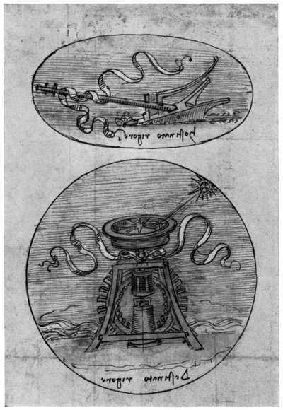 Emblem, Hostinato Rigore detalj, sent på 1400- eller tidlig på 1500-tallet 1954 av Leonardo da Vinci