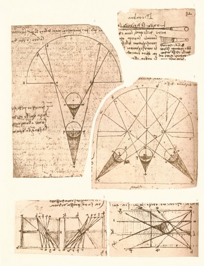 Fem diagrammer som illustrerer teorien om lys og skygge, c1472-c1519 1883 av Leonardo da Vinci