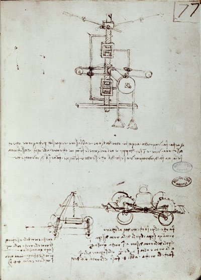 Flyvende maskintegning. Manuskript av Leonard De Vinci (Leonardo da Vinci av Leonardo da Vinci