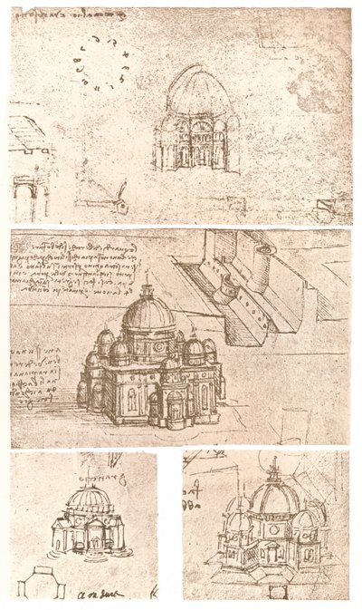 Fire tegninger av kirkelig arkitektur, c1472-c1519 1883 av Leonardo da Vinci